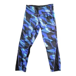 Nike Blue and Black Patterned 3/4 Leggings  Size XS